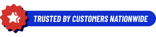 Blue banner with red star and white text 'Trusted by Customers Nationwide' on a white background